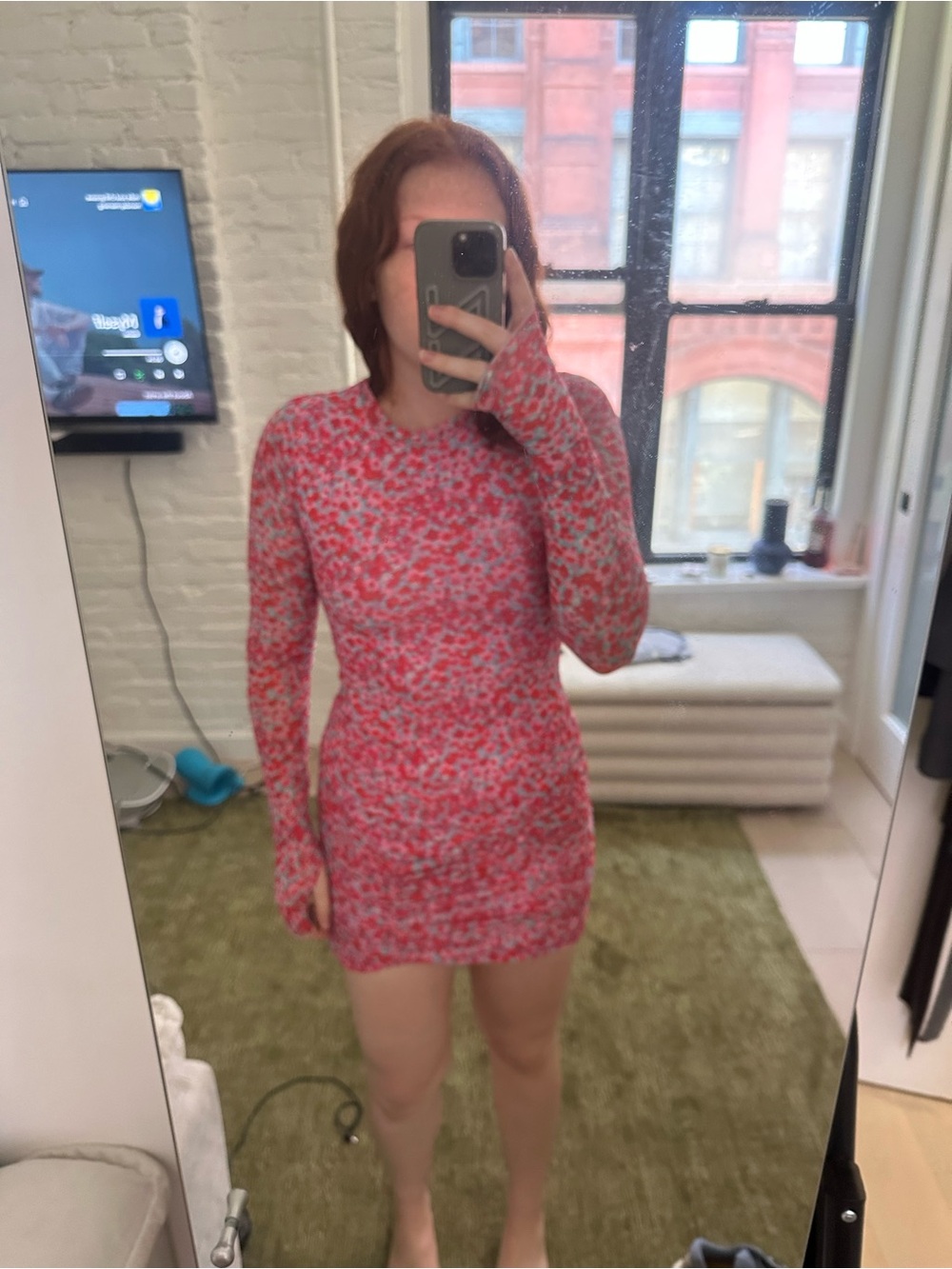 AFRM Pink Floral Long Sleeve Bodycon Mini Dress